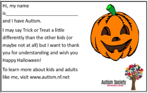 Halloween handouts from Autism Society of Newfoundland and Labrador
