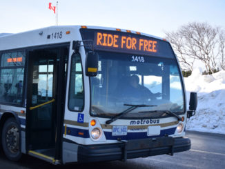 LED signs on St. John's Metrobus advertises free rides