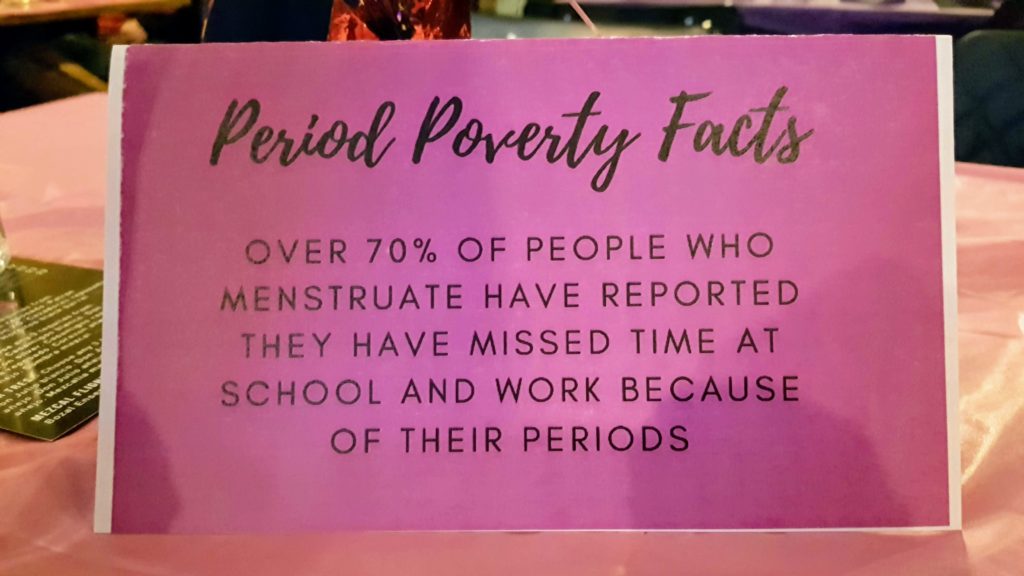 At the event, the tables were decorated with facts about period poverty. Anna Murphy/ Kicker. 