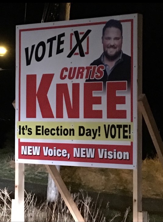 A campaign sign for Curtis Knee who ran for Paradise town council in 2019.
