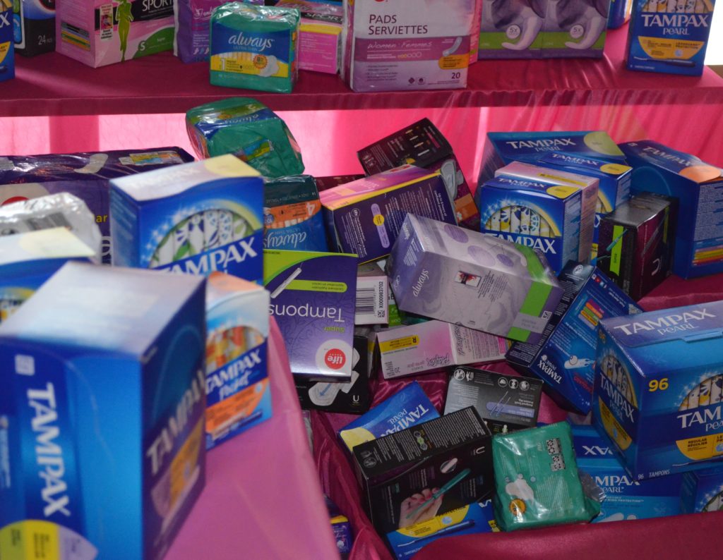 Donations of menstrual products at Tampon Tuesday. Anna Murphy/ Kicker. 