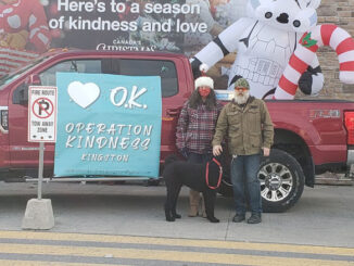Photo of 2 volunteers for Operation Kindness outside a local Canadian Tired