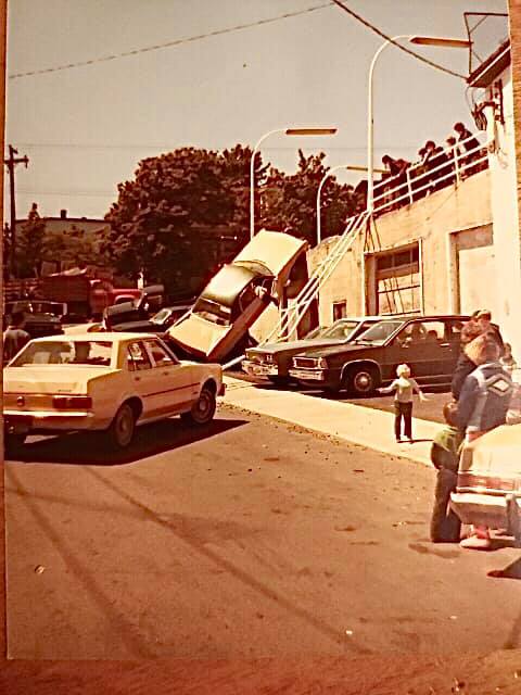 A car accident in downtown st. john's in the 1970's.