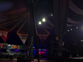 A wide shot of the floor space inside Iceberg Alley Performance Tent