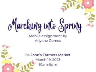 an image of "marching into spring" with event details and location.