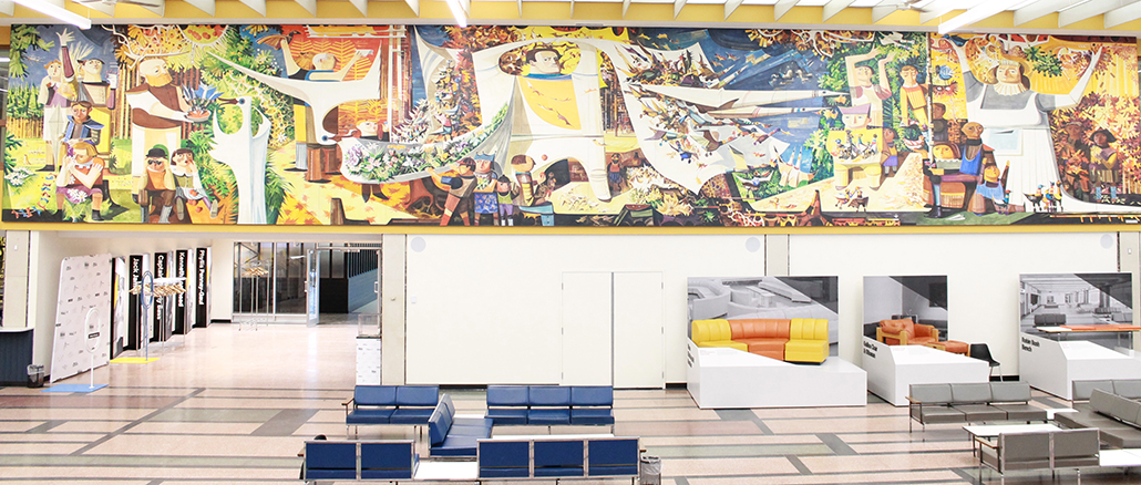 72-foot-long mural on the wall of the international lounge