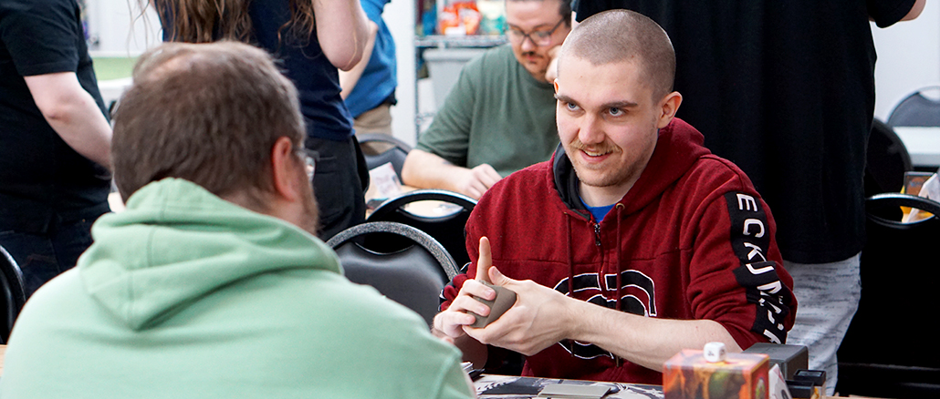 Arrick Chaulk and Stephen Whelan play a game of Magic: The Gathering at Midgard Gaming in mount pearl. Arrick is set to play on the professional tour in May.